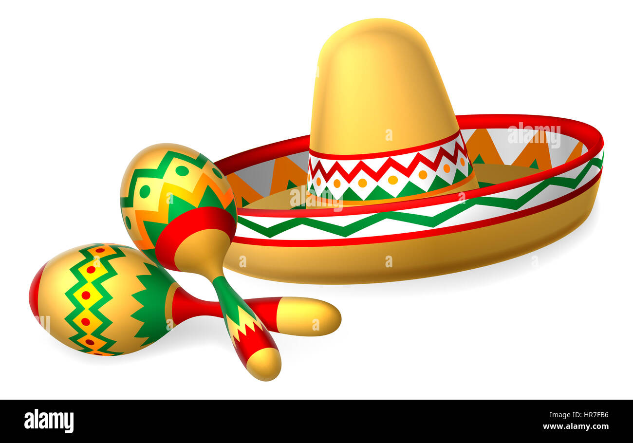 Un chapeau sombrero mexicain et les maracas shakers illustration Banque D'Images