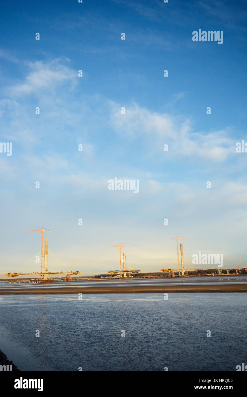 Construction de nouveaux Runcorn Widnes Pont sur la rivière Mersey. Le Mersey Gateway Projet de construction. Banque D'Images
