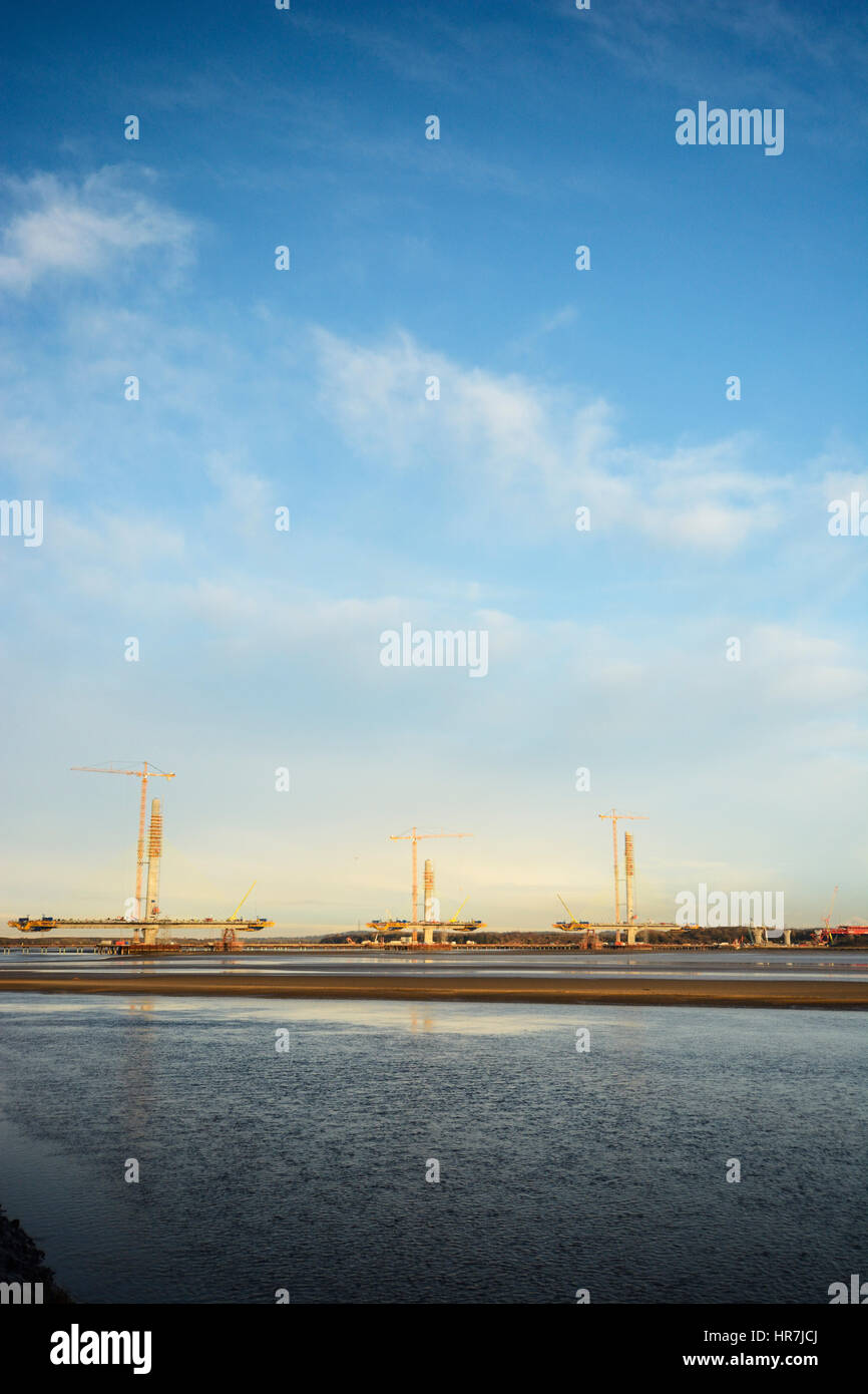 Construction de nouveaux Runcorn Widnes Pont sur la rivière Mersey. Le Mersey Gateway Projet de construction. Banque D'Images