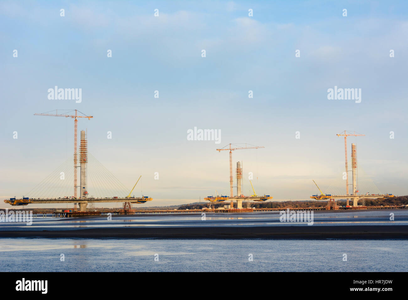 Construction de nouveaux Runcorn Widnes Pont sur la rivière Mersey. Le Mersey Gateway Projet de construction. Banque D'Images