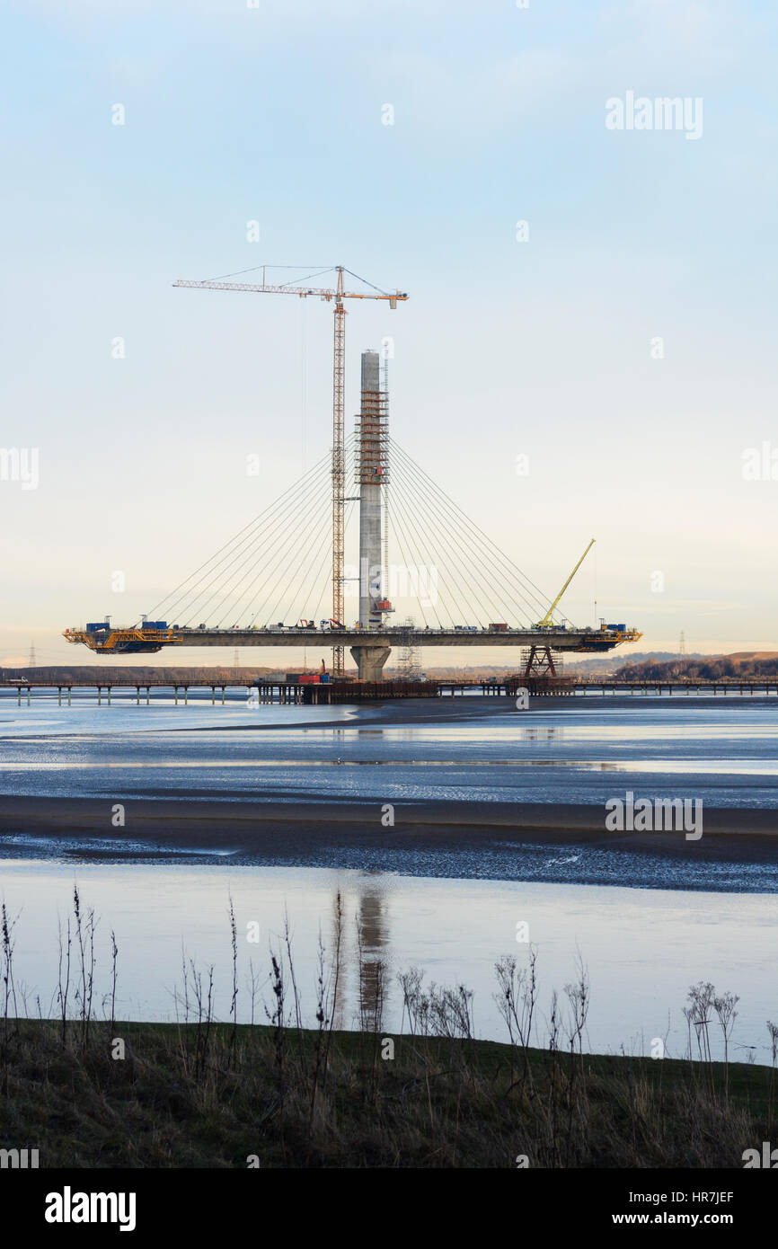 Construction de nouveaux Runcorn Widnes Pont sur la rivière Mersey. Le Mersey Gateway Projet de construction. Banque D'Images