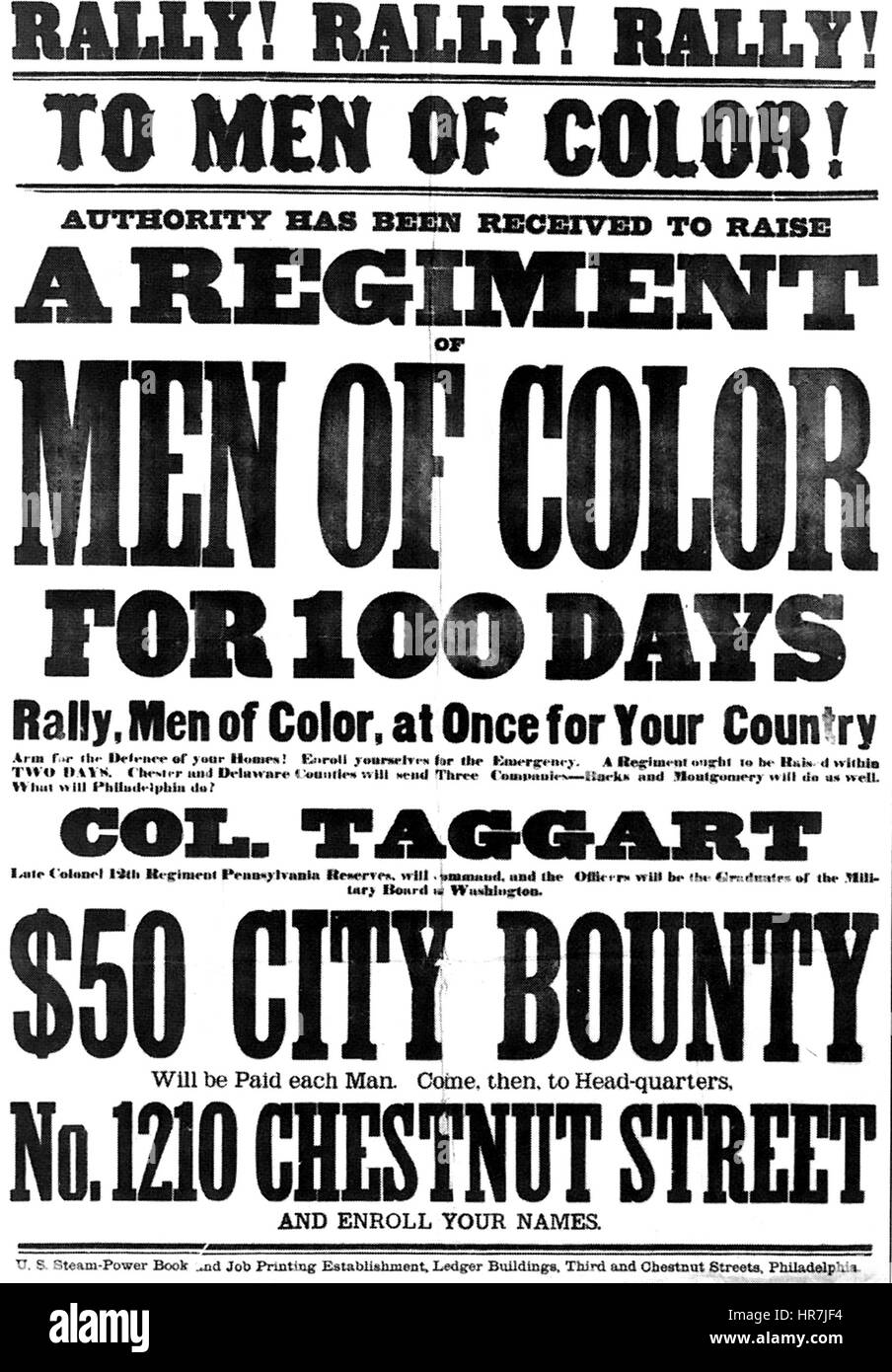 La guerre civile américaine de l'affiche de recrutement pour l'Armée de l'Union imprimé à Philadelphie vers 1863 Banque D'Images