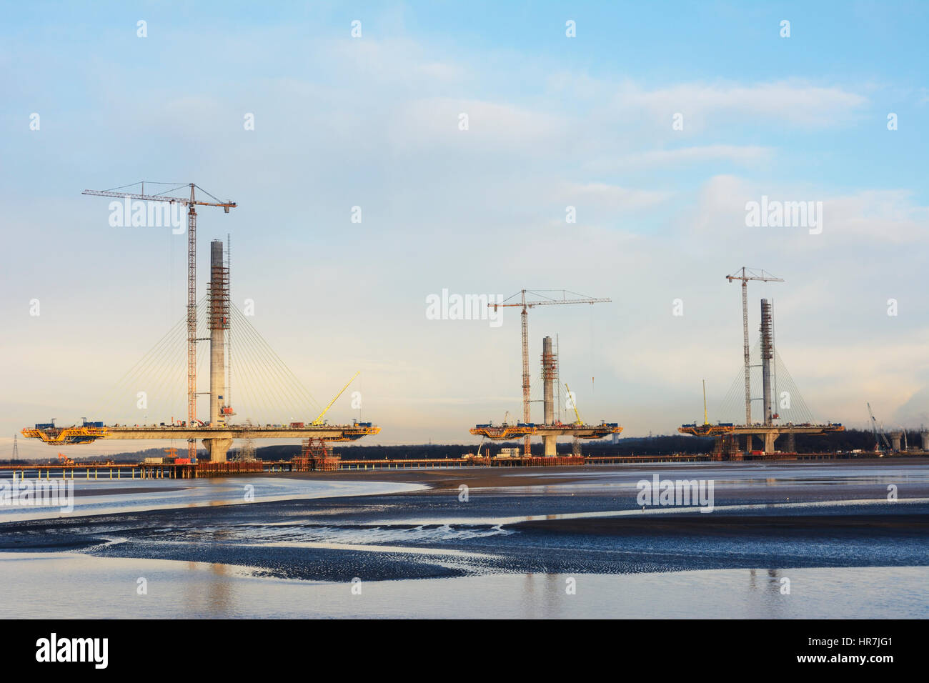 Construction de nouveaux Runcorn Widnes Pont sur la rivière Mersey. Le Mersey Gateway Projet de construction. Banque D'Images