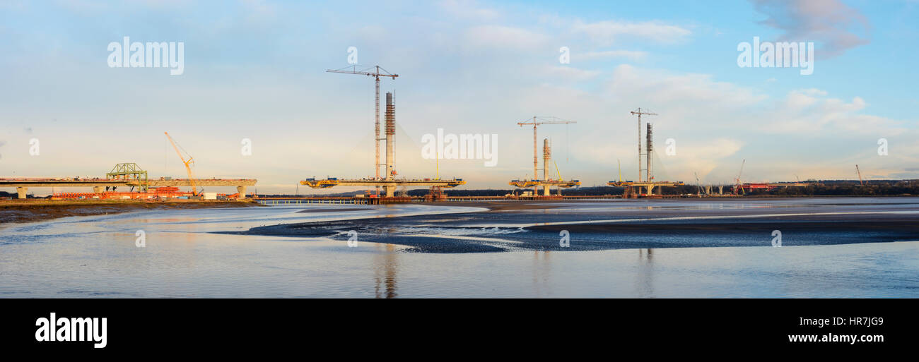 Construction de nouveaux Runcorn Widnes Pont sur la rivière Mersey. Le Mersey Gateway Projet de construction. Banque D'Images