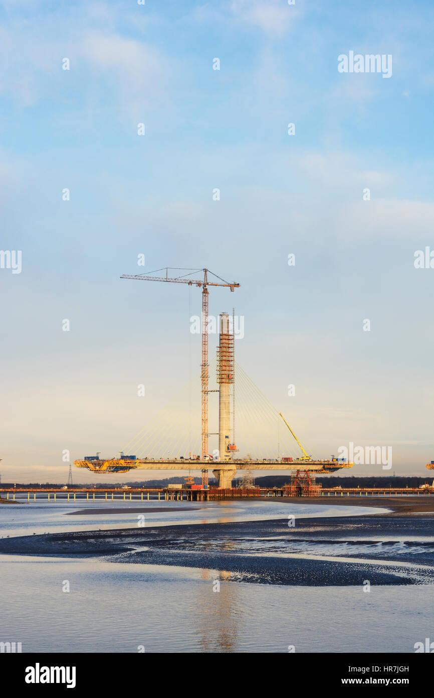 Construction de nouveaux Runcorn Widnes Pont sur la rivière Mersey. Le Mersey Gateway Projet de construction. Banque D'Images