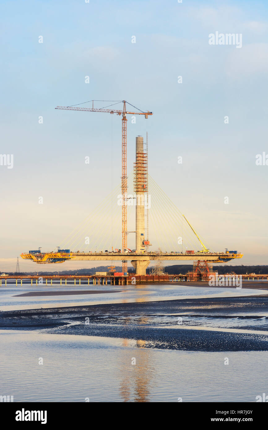 Construction de nouveaux Runcorn Widnes Pont sur la rivière Mersey. Le Mersey Gateway Projet de construction. Banque D'Images