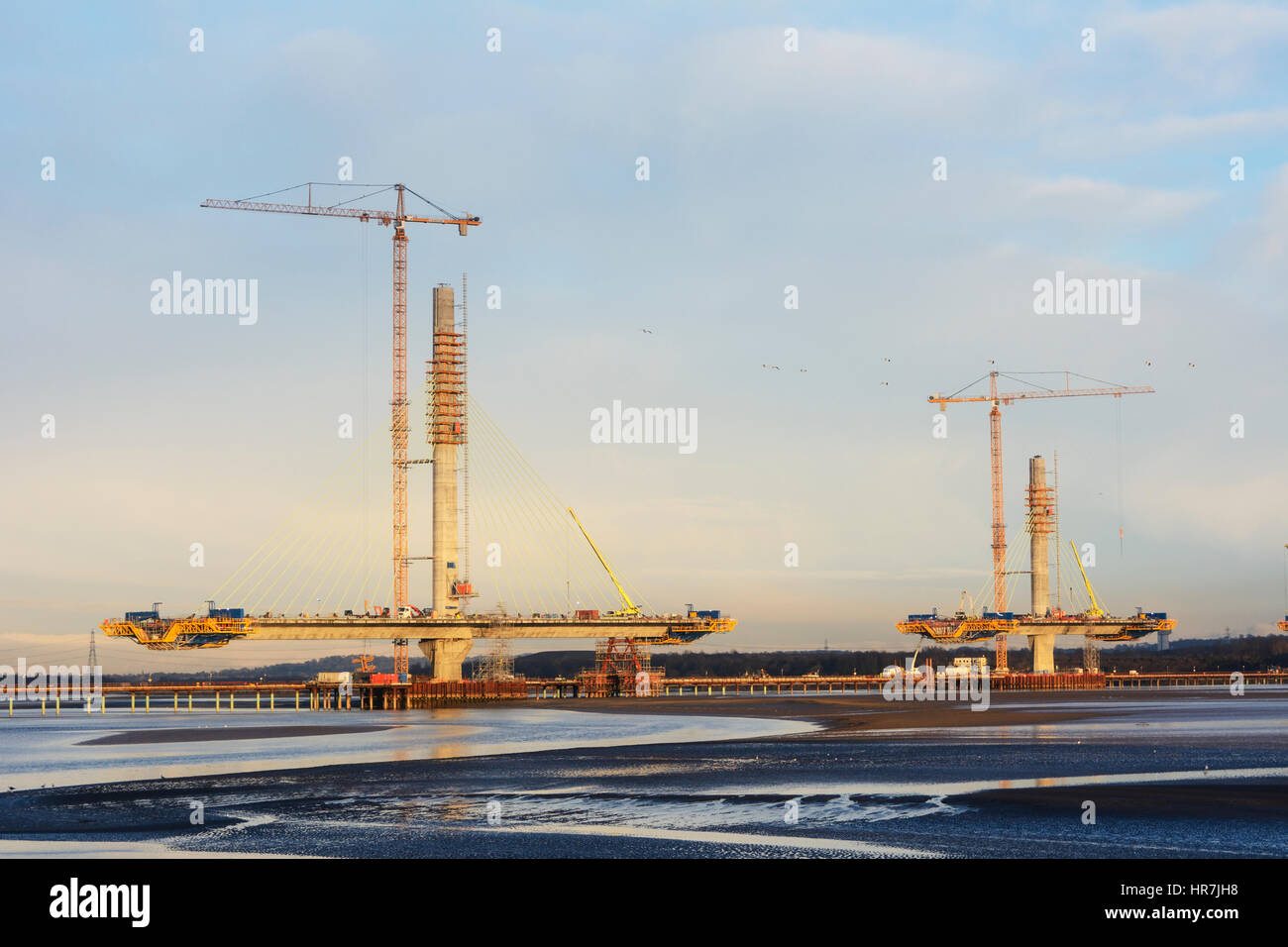 Construction de nouveaux Runcorn Widnes Pont sur la rivière Mersey. Le Mersey Gateway Projet de construction. Banque D'Images