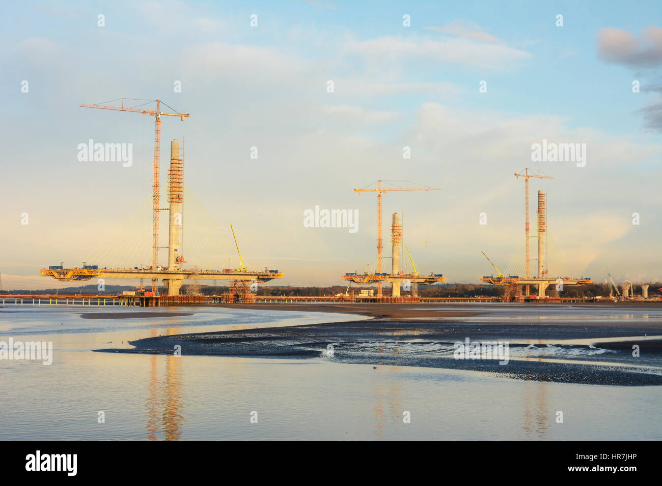 Construction de nouveaux Runcorn Widnes Pont sur la rivière Mersey. Le Mersey Gateway Projet de construction. Banque D'Images