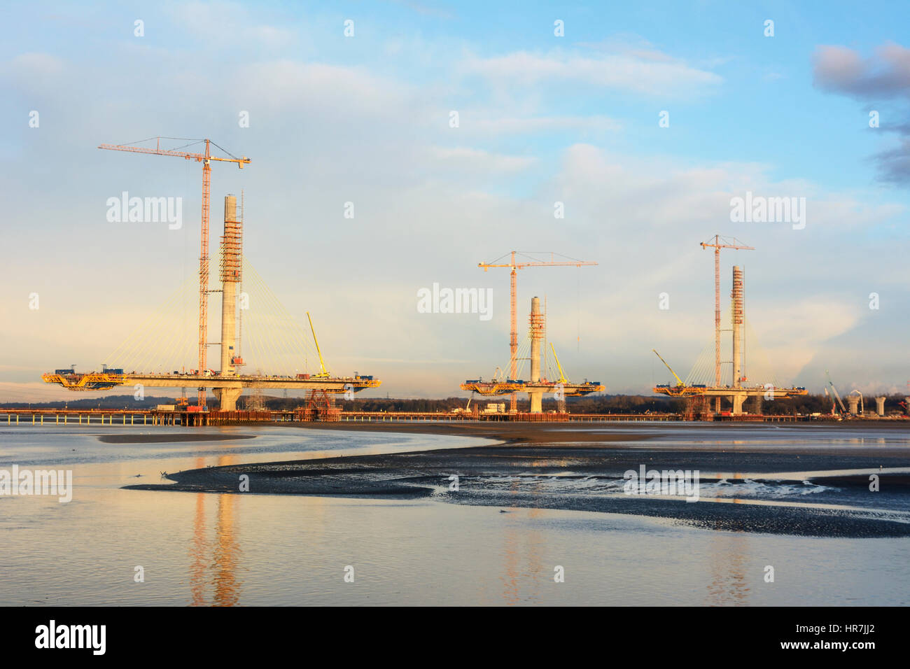 Construction de nouveaux Runcorn Widnes Pont sur la rivière Mersey. Le Mersey Gateway Projet de construction. Banque D'Images