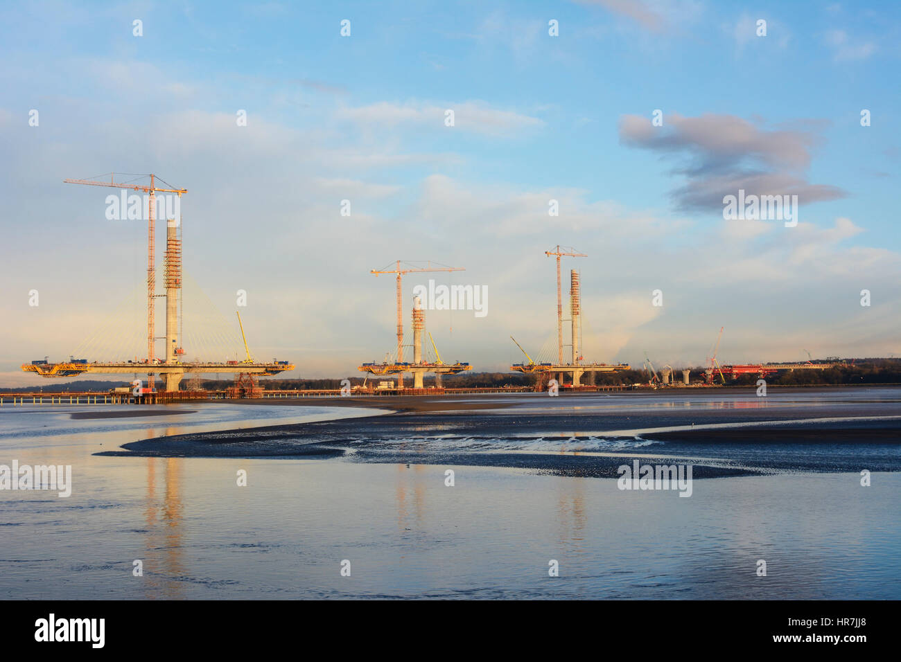 Construction de nouveaux Runcorn Widnes Pont sur la rivière Mersey. Le Mersey Gateway Projet de construction. Banque D'Images