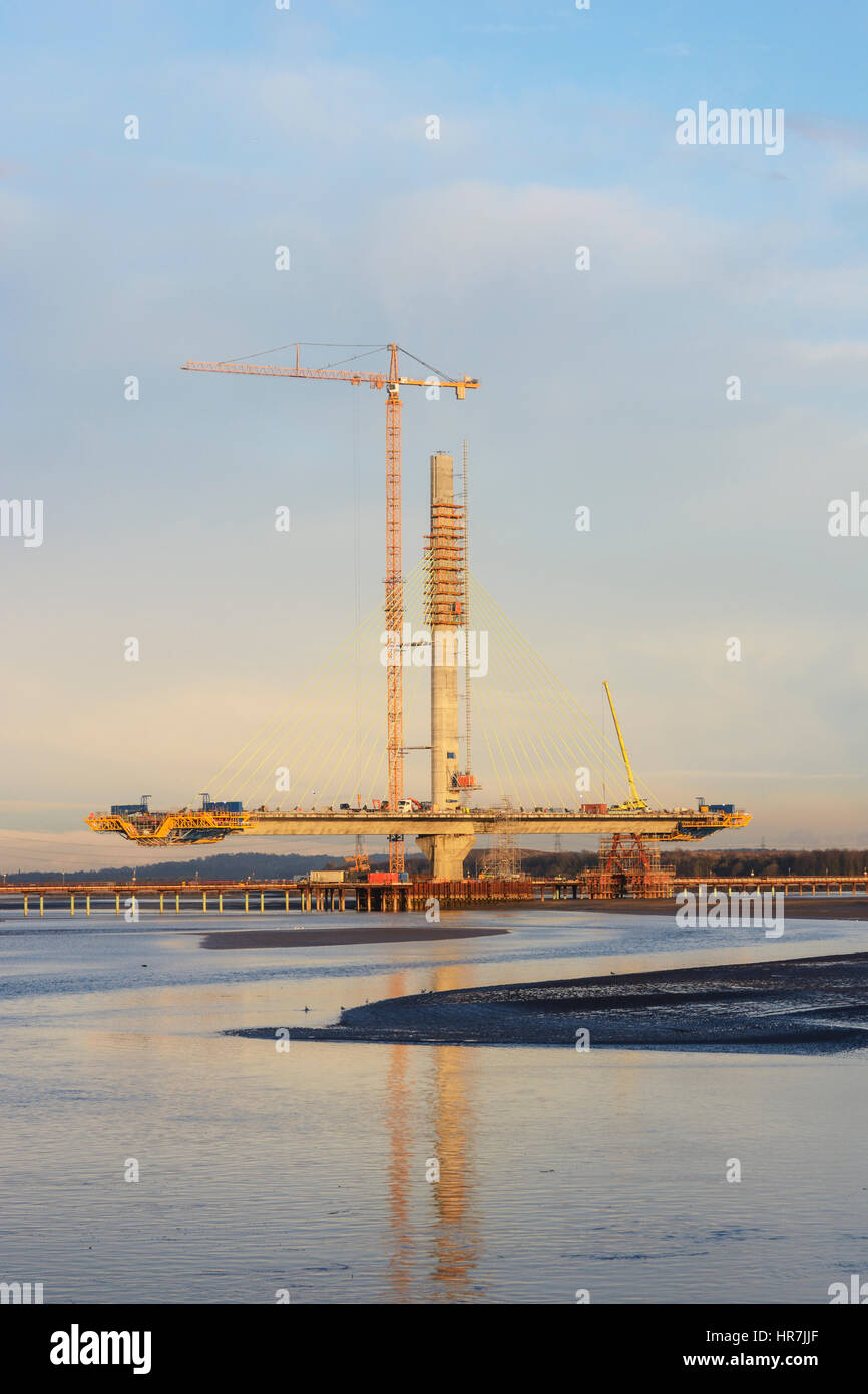 Construction de nouveaux Runcorn Widnes Pont sur la rivière Mersey. Le Mersey Gateway Projet de construction. Banque D'Images