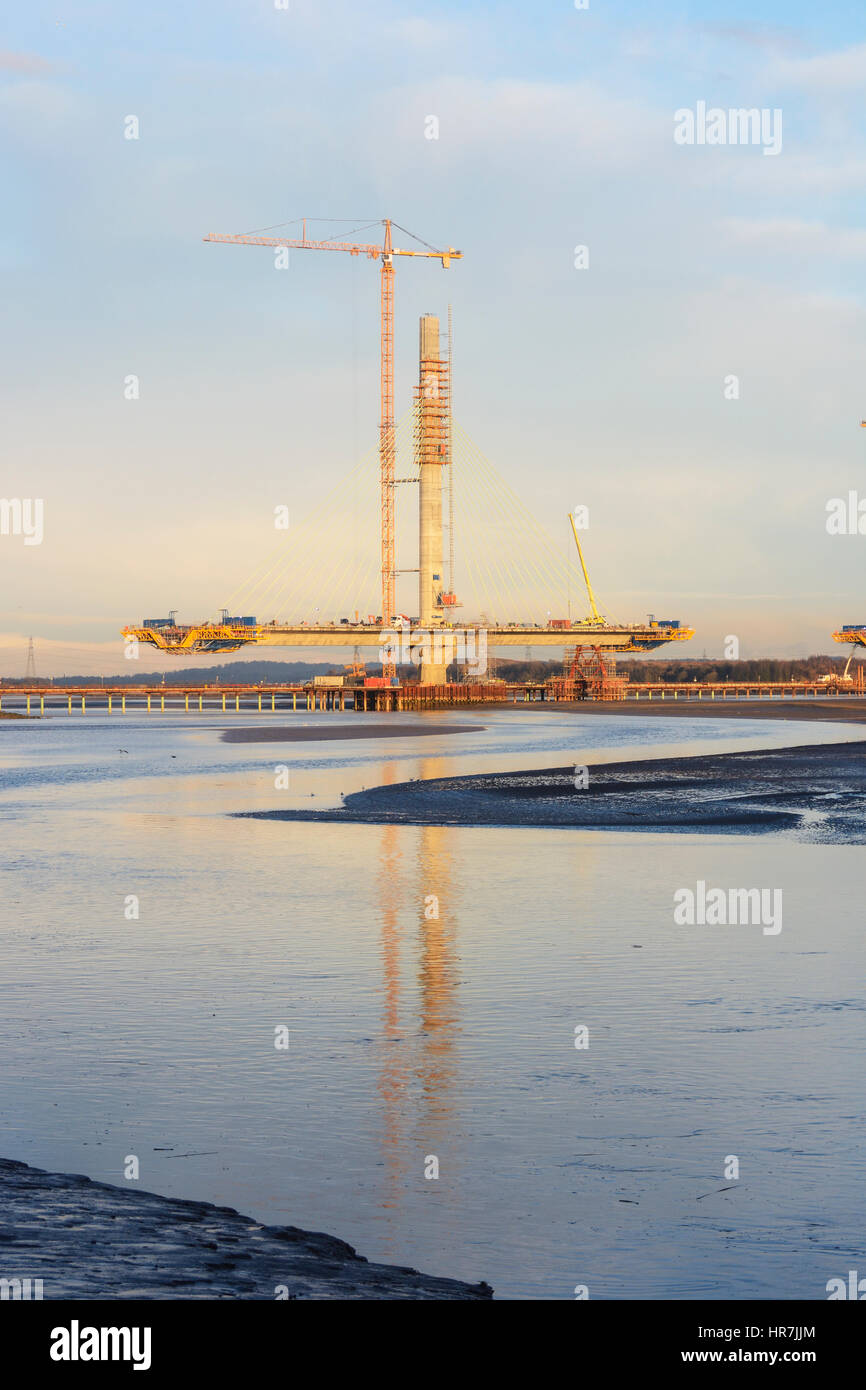 Construction de nouveaux Runcorn Widnes Pont sur la rivière Mersey. Le Mersey Gateway Projet de construction. Banque D'Images