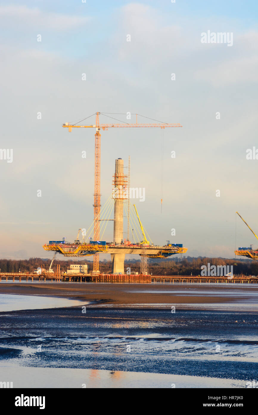 Construction de nouveaux Runcorn Widnes Pont sur la rivière Mersey. Le Mersey Gateway Projet de construction. Banque D'Images