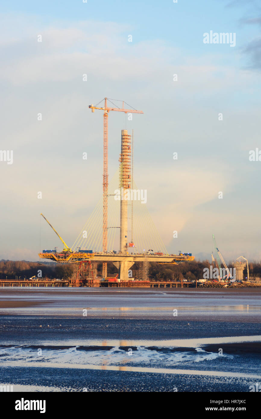 Construction de nouveaux Runcorn Widnes Pont sur la rivière Mersey. Le Mersey Gateway Projet de construction. Banque D'Images