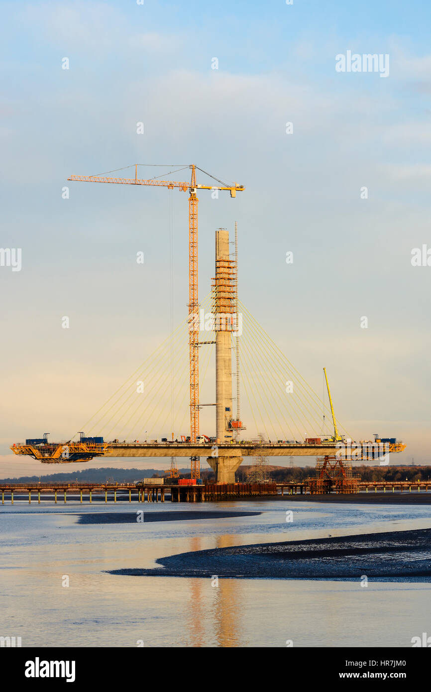 Construction de nouveaux Runcorn Widnes Pont sur la rivière Mersey. Le Mersey Gateway Projet de construction. Banque D'Images