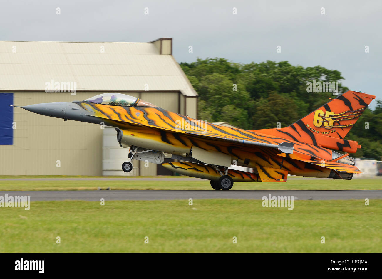 La Force Aérienne Belge de schémas tigre General Dynamics F16 Fighting Falcon Viper au Royal International Air Tattoo de Fairford Banque D'Images