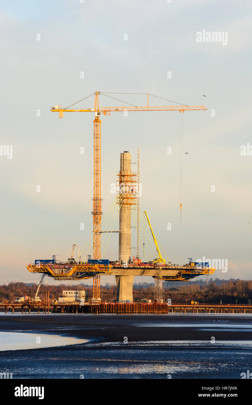 Construction de nouveaux Runcorn Widnes Pont sur la rivière Mersey. Le Mersey Gateway Projet de construction. Banque D'Images
