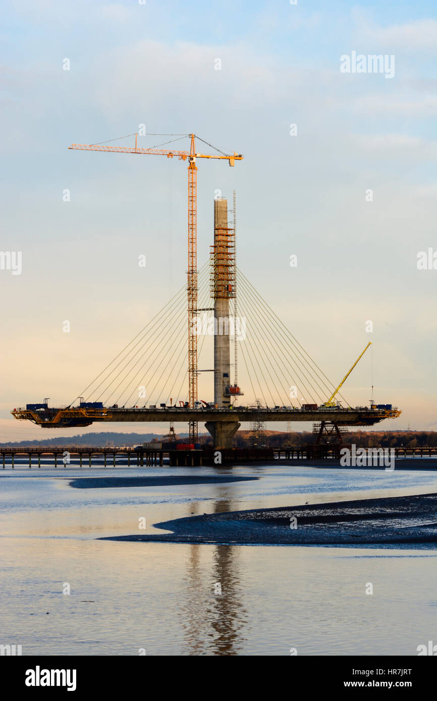 Construction de nouveaux Runcorn Widnes Pont sur la rivière Mersey. Le Mersey Gateway Projet de construction. Banque D'Images