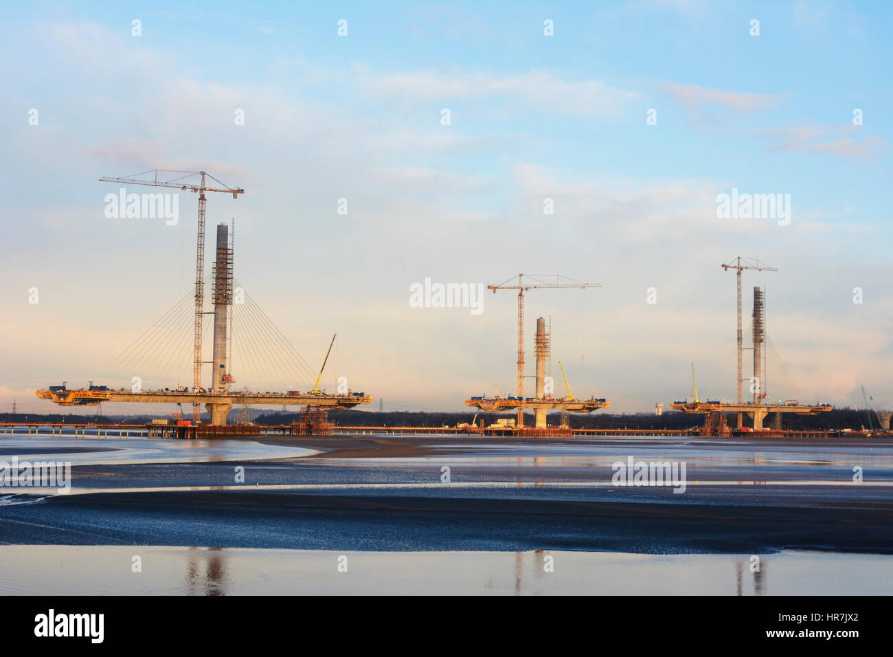 Construction de nouveaux Runcorn Widnes Pont sur la rivière Mersey. Le Mersey Gateway Projet de construction. Banque D'Images