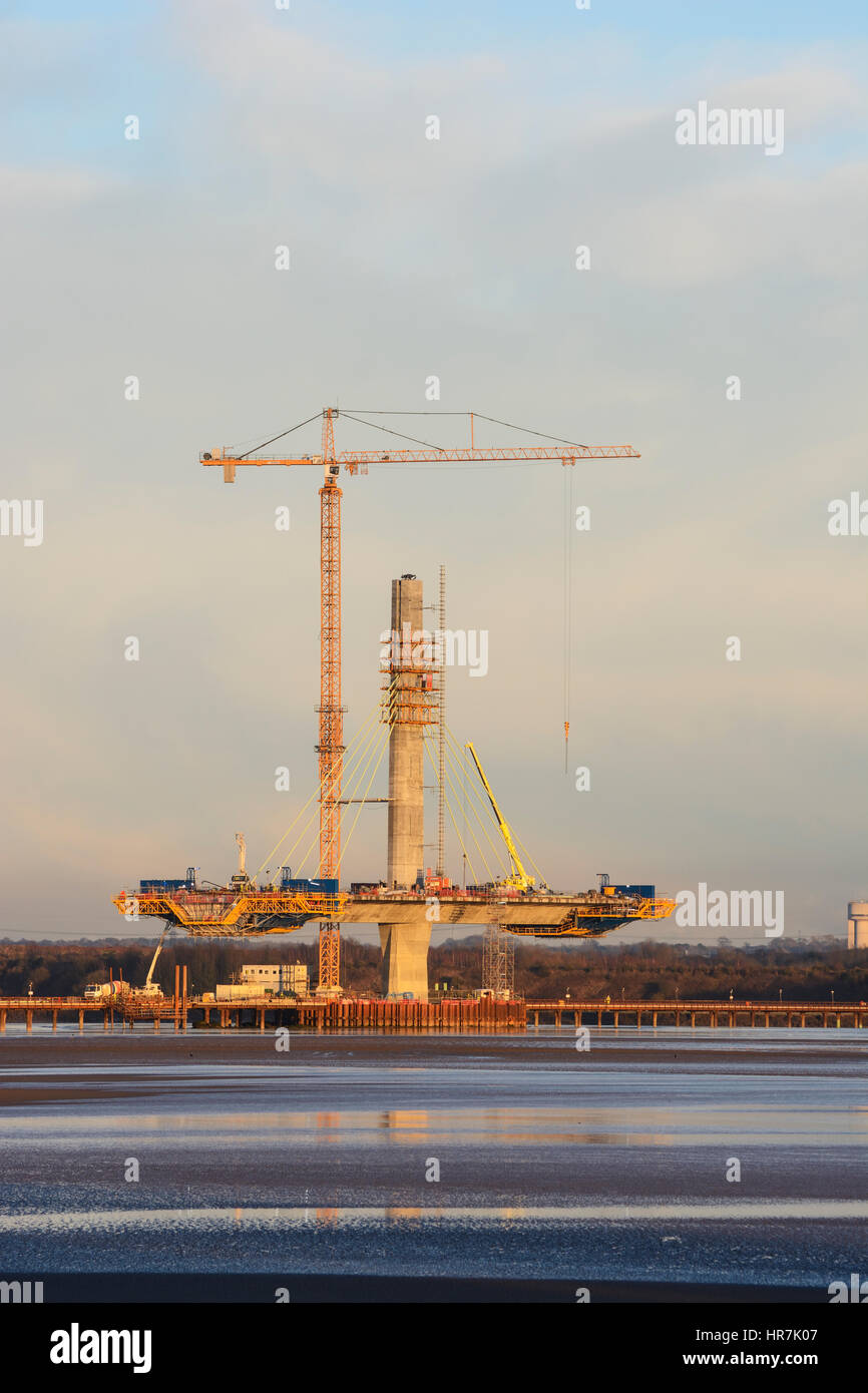 Construction de nouveaux Runcorn Widnes Pont sur la rivière Mersey. Le Mersey Gateway Projet de construction. Banque D'Images