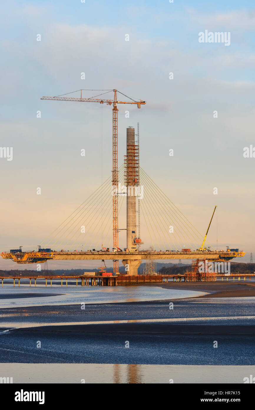 Construction de nouveaux Runcorn Widnes Pont sur la rivière Mersey. Le Mersey Gateway Projet de construction. Banque D'Images