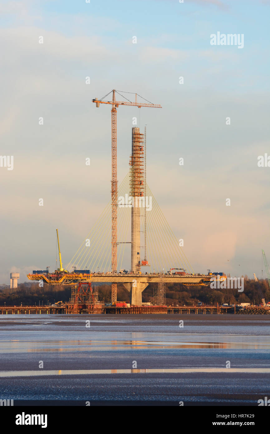 Construction de nouveaux Runcorn Widnes Pont sur la rivière Mersey. Le Mersey Gateway Projet de construction. Banque D'Images