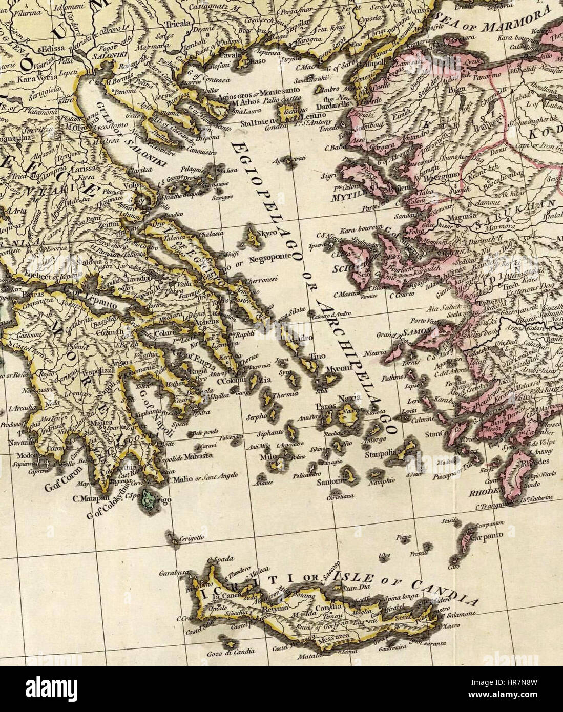 'Composite : Mediterranean' est une carte de 1785 du cartographe britannique William Faden, illustrant la mer Méditerranée et les régions environnantes en Europe, en Asie et en Afrique. La carte est présentée en deux feuilles, détaillant les frontières politiques, les villes, les rivières et les caractéristiques topographiques, avec des méridiens de premier choix à Londres et Ferro. Il reflète le paysage géopolitique de la fin du XVIIIe siècle. Banque D'Images