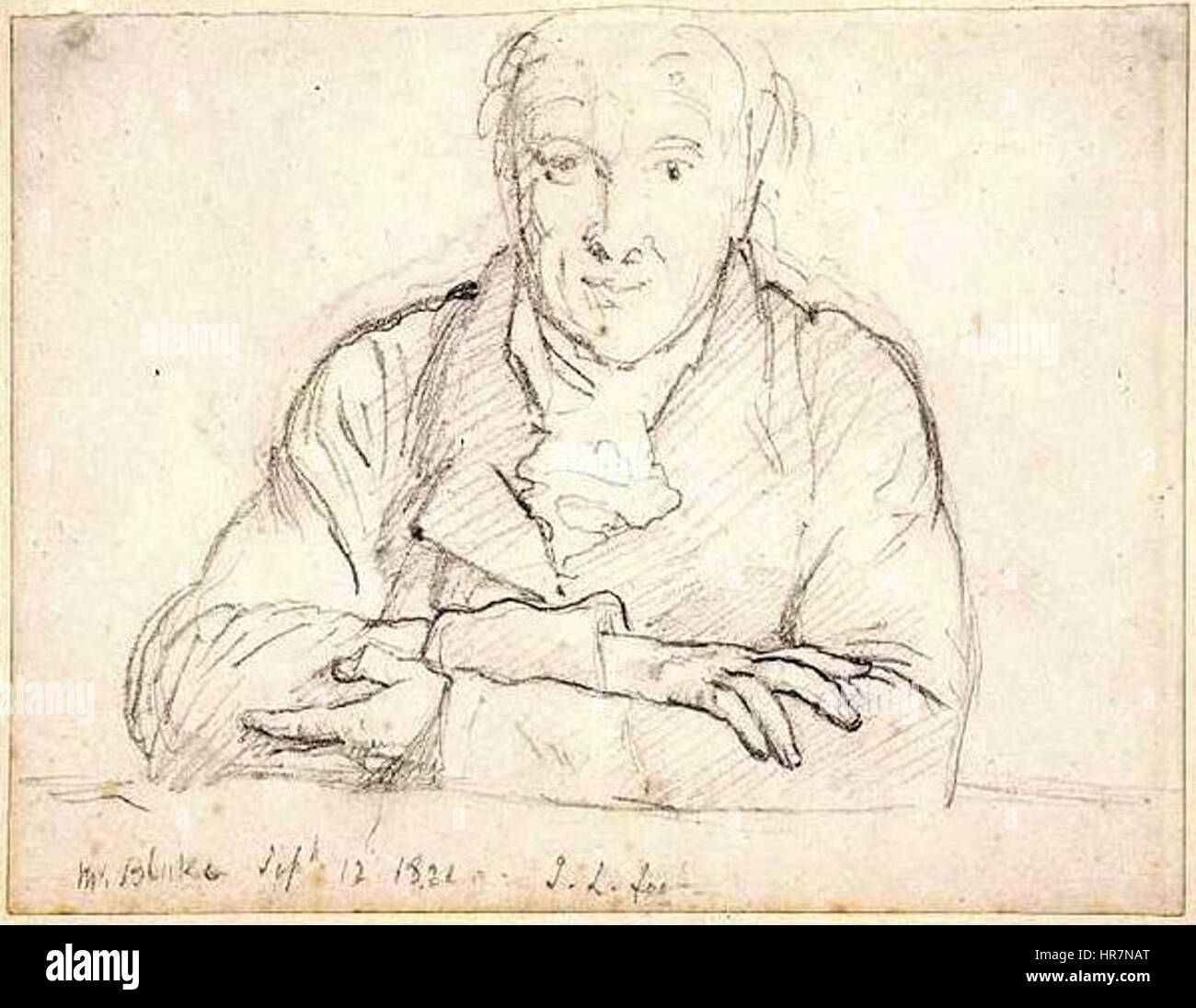 Ce portrait en demi-longueur de William Blake, peint par John Linnell, capture le poète et artiste anglais visionnaire. Connu pour son mélange unique de poésie et d’art visuel, le portrait reflète le caractère intense et mystique de Blake. Banque D'Images