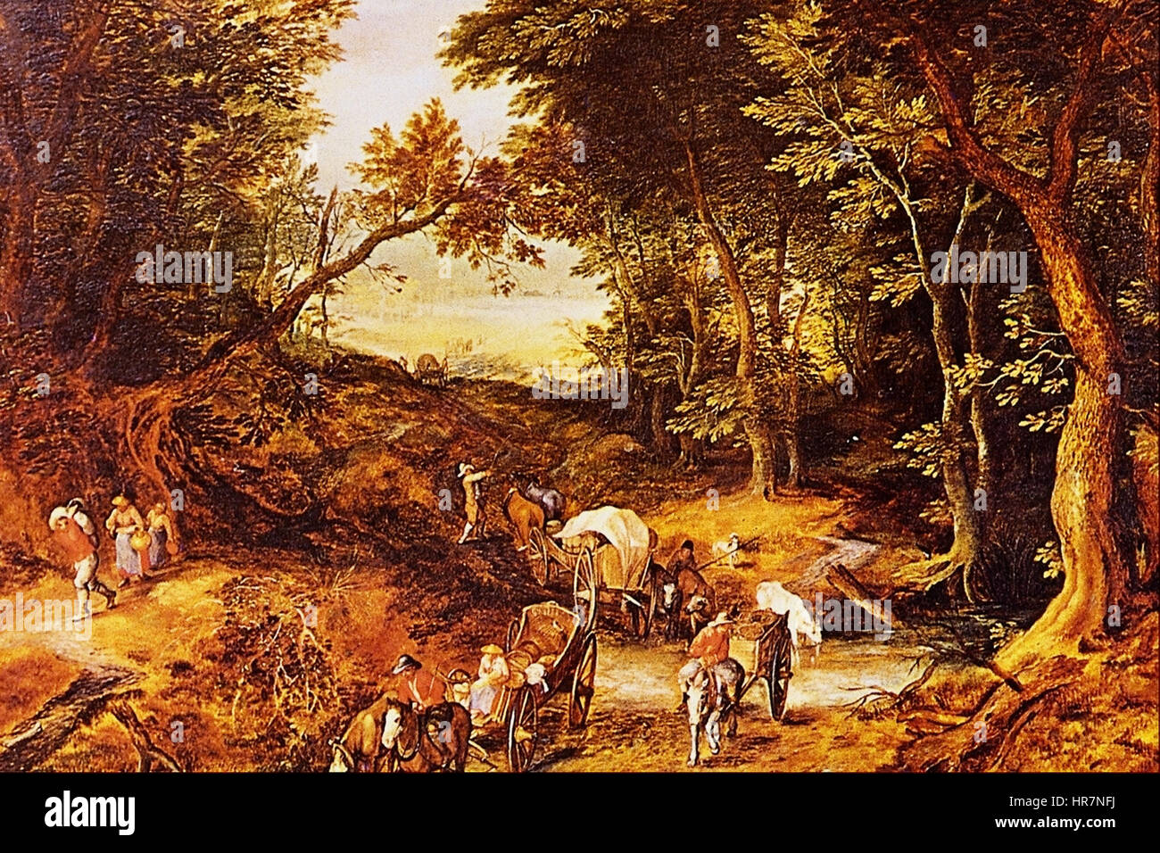 Paysage boisé avec un Wagon Train - Jan Brueghel Banque D'Images