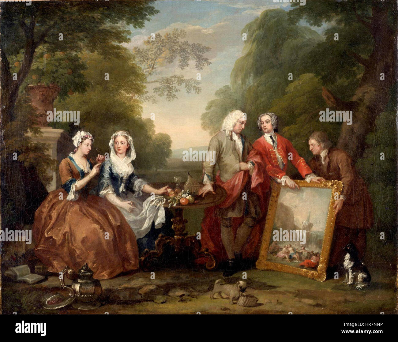 Sir Andrew Fountaine, antiquaire et collectionneur anglais, dans une scène de conversation par William Hogarth, peintre et graveur anglais, vers 1730. Banque D'Images