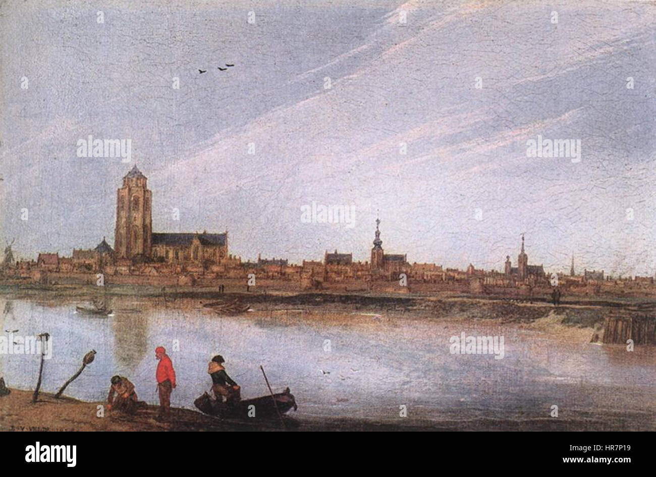 La peinture de Zierikzee de Van de Velde, datant de 1618, présente une vue côtière de la ville néerlandaise, mettant en valeur les prouesses navales et le commerce maritime de l'époque. La scène capture la vie animée et l'importance historique de cette ville portuaire néerlandaise. Banque D'Images