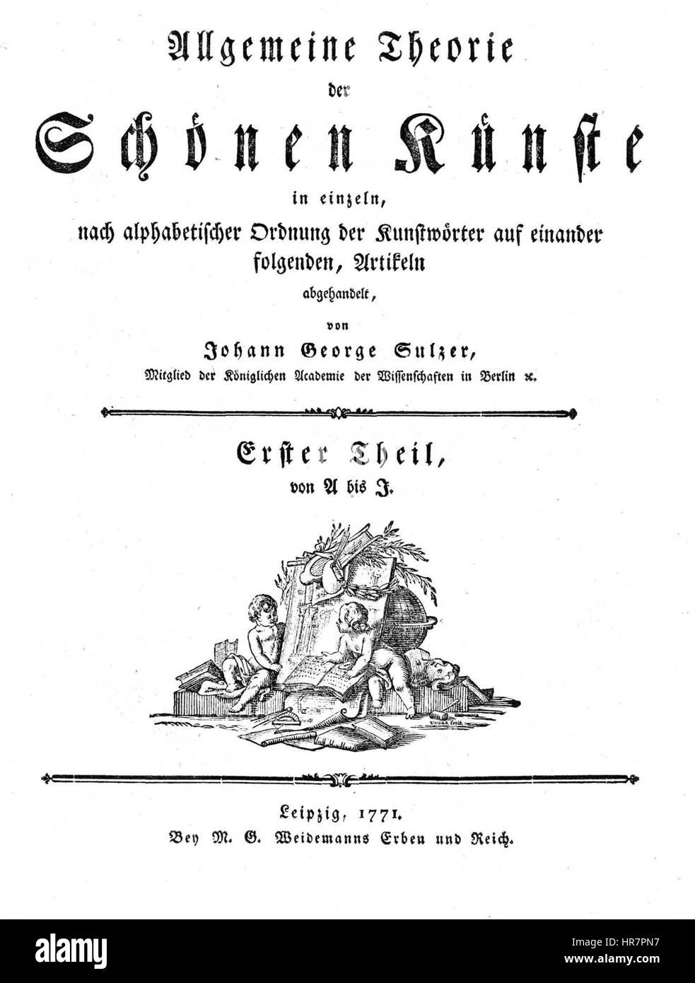 *Sulzer Titelseite 1771* est une gravure de Johann Georg Sulzer, avec une page de titre décorative. L’œuvre est un exemple de design graphique du XVIIIe siècle, mettant en valeur le style et la typographie de l’époque. Banque D'Images