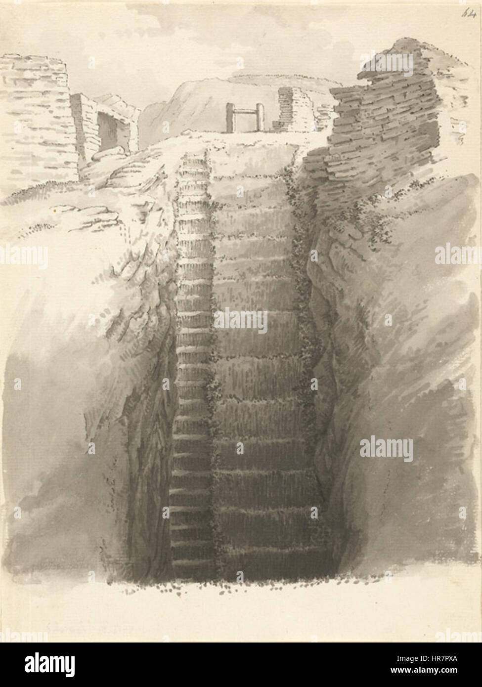 Une vue en coupe de l'entrée d'une carrière de pierre à Swanwick, près d'Alfreton, dans le Derbyshire, peinte par Samuel Hieronymus Grimm, un artiste britannique d'origine suisse, en 1790. Banque D'Images