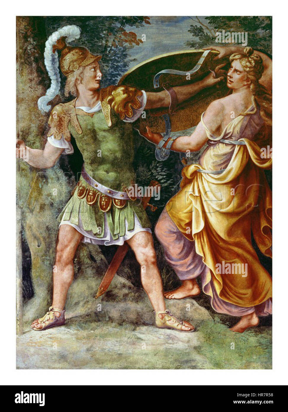 « Thetis donnant ses bras à Achille » décrit le moment de la mythologie grecque où Thetis donne une armure à son fils Achille. La peinture souligne l'intervention héroïque et divine des dieux dans les affaires mortelles, thèmes communs dans les classiques Banque D'Images