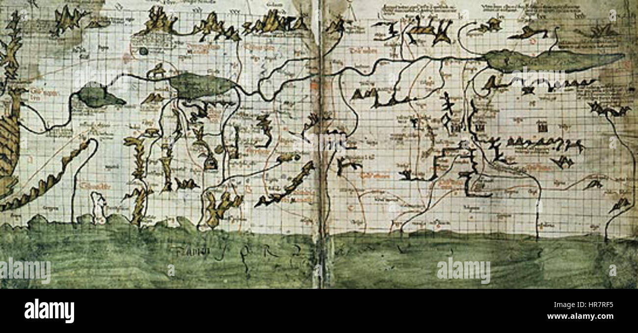 La carte de la Terre sainte par Marino Sanudo (dessiné en 1320) Banque D'Images