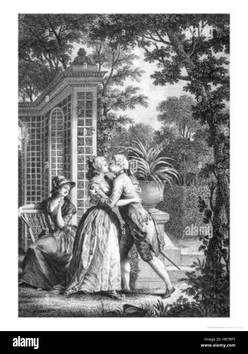 « Le premier baiser d’amour », inspiré du roman de Rousseau « la Nouvelle Héloïse », capte l’innocence et la passion du jeune amour. La peinture représente un moment tendre entre amoureux, rempli d'intensité émotionnelle et de romantisme. Banque D'Images