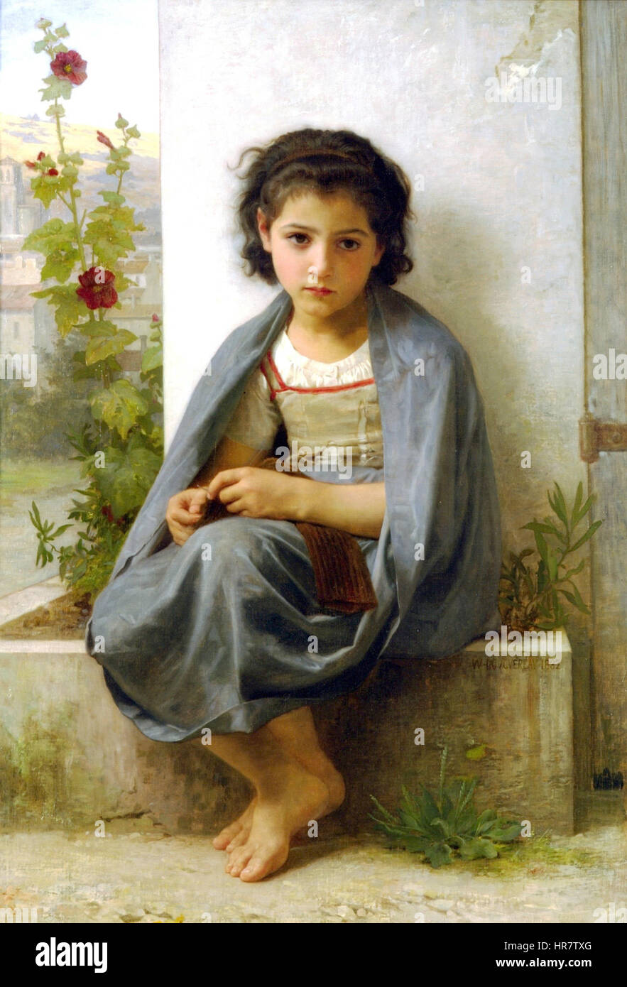 William-Adolphe Bouguereau (1825-1905) - La Petite tricoteuse (1882) Banque D'Images