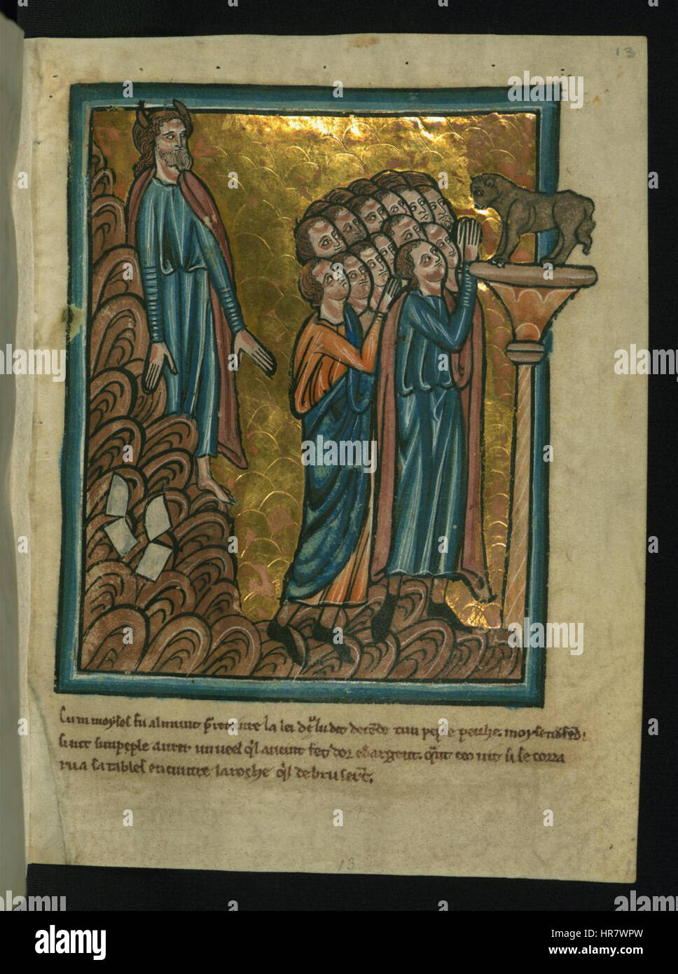 William de Brailes - Les Israélites adorer le veau d'or et Moïse casse les tablettes (Exode 32 -1-19) - Walters W10613R - Page complète Banque D'Images