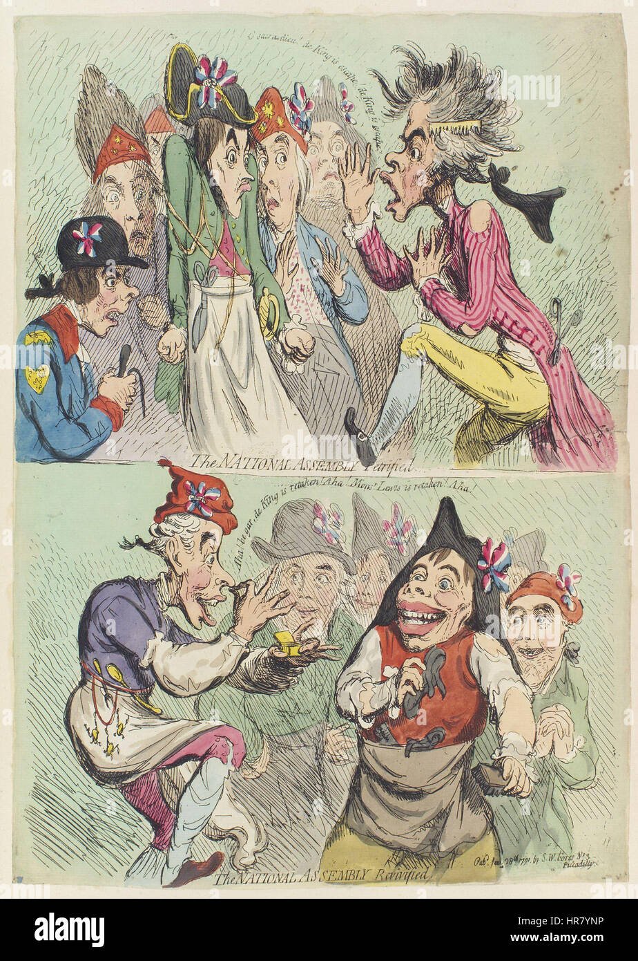 Cette estampe satirique de Samuel William Fores représente l’Assemblée nationale dans un moment de transition, symbolisant ses luttes contre les troubles politiques. L'œuvre capture l'Assemblée à la fois immobilisée et revitalisée, reflétant le climat politique de l'époque. Banque D'Images