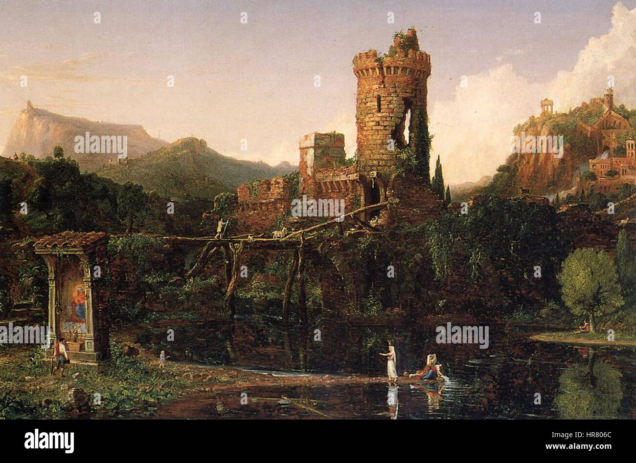 « Italian Scenery 2 » de Thomas Cole présente une vue romantique de la campagne italienne. La peinture se concentre sur la beauté naturelle de la région, avec des paysages panoramiques et l'interaction subtile de la lumière, dépeignant une vision pittoresque de l'Italie au début du XIXe siècle. Banque D'Images « Italian Scenery 2 » de Thomas Cole présente une vue romantique de la campagne italienne. La peinture se concentre sur la beauté naturelle de la région, avec des paysages panoramiques et l'interaction subtile de la lumière, dépeignant une vision pittoresque de l'Italie au début du XIXe siècle. Banque D'Images