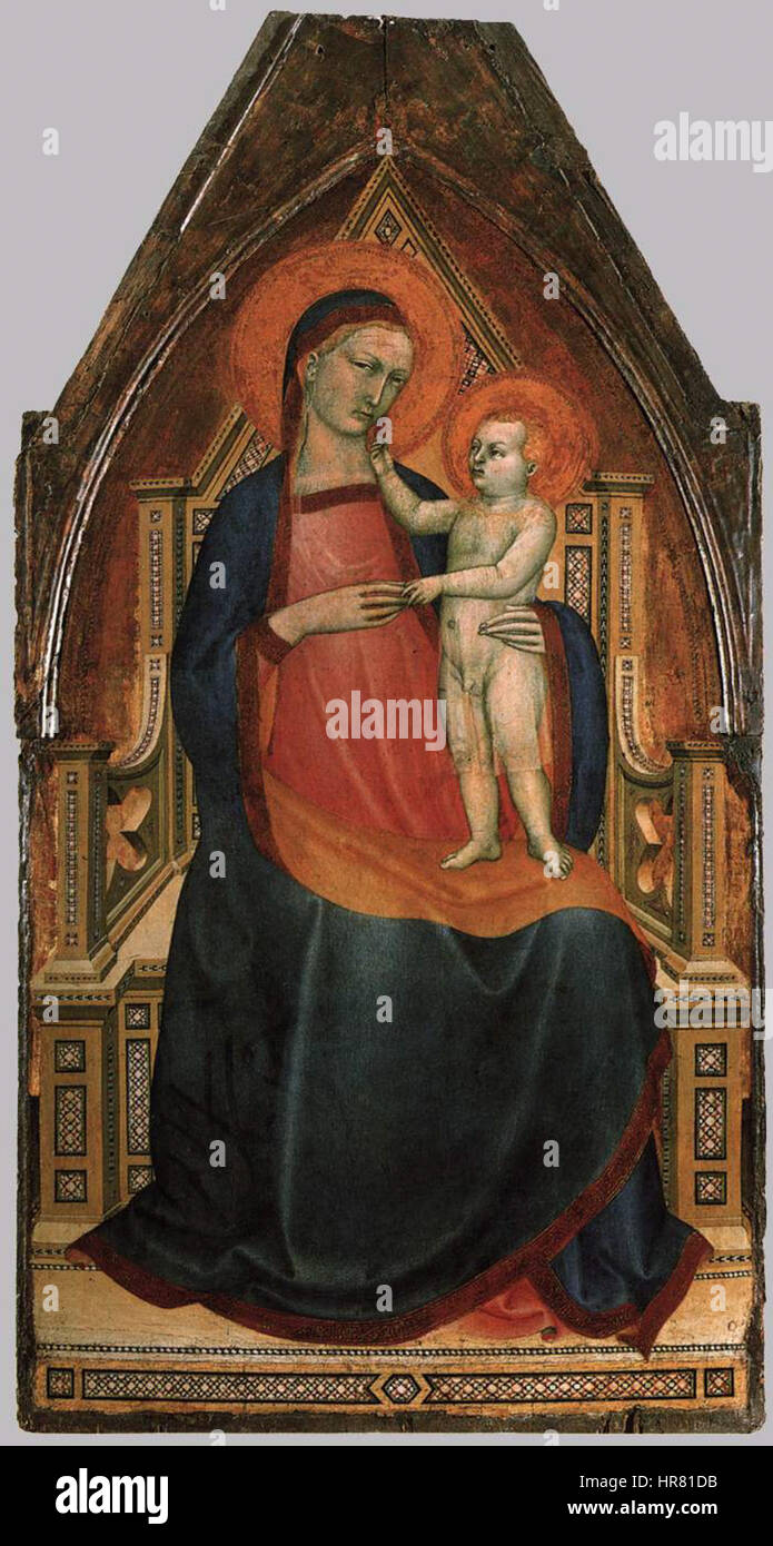 Une peinture anonyme intitulée 'Madone et enfant' représente la Vierge Marie avec l'enfant Jésus, reflétant l'iconographie religieuse typique. Banque D'Images