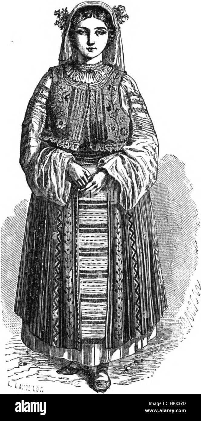 La représentation d'une paysanne valaque montre les vêtements traditionnels et la vie quotidienne de la région de Valachie, qui fait partie de la Roumanie moderne. La peinture capture le rôle du paysan dans la société rurale, mettant en évidence le style de vie simple mais robuste en Europe orientale rurale. Banque D'Images