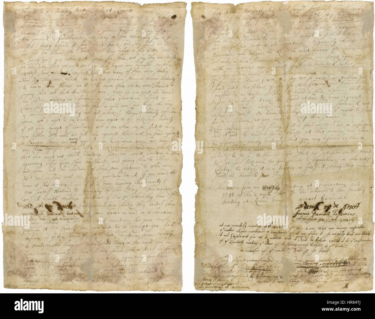 1688 La pétition contre l'esclavage Quaker Germantown Banque D'Images