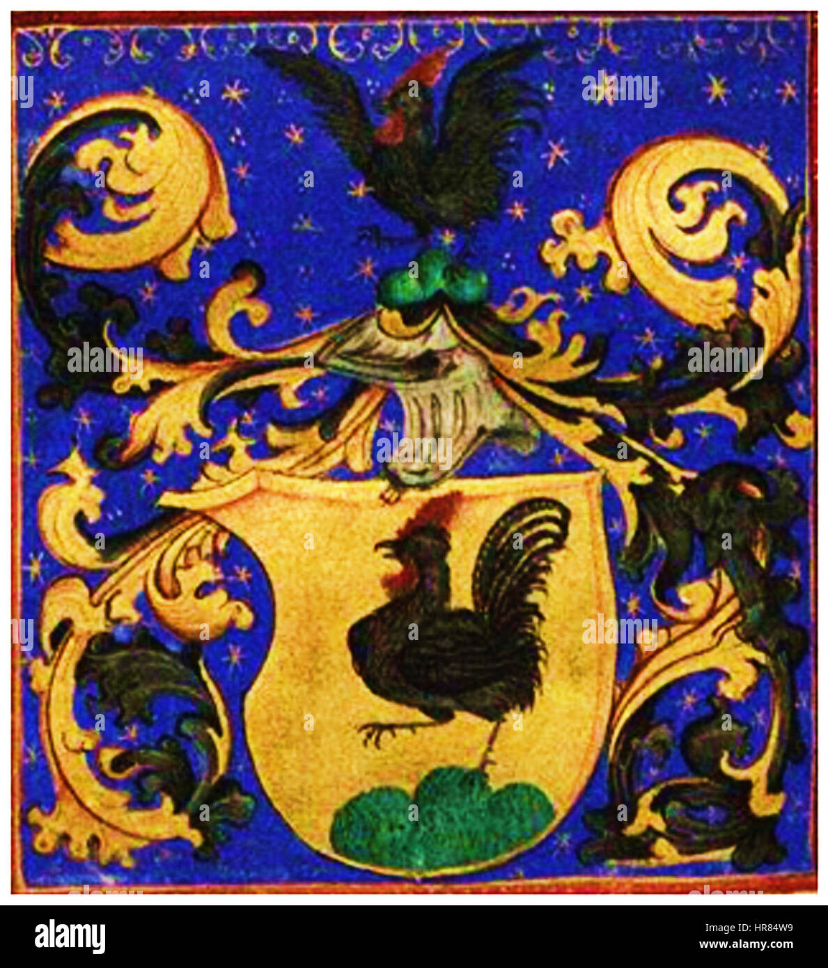 Le 'Weinangl-Wappen' (armoiries Weinangl), daté de 1492, est une image héraldique représentant la famille noble de Weinangl. Les armoiries sont un exemple significatif d'héraldique médiéval tardif. Banque D'Images