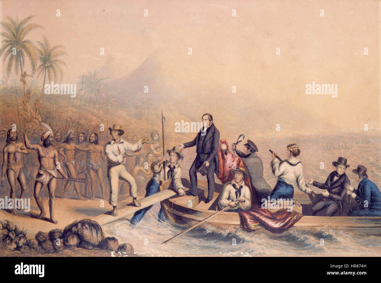 La réception de l'abbé J. Williams, à Tanna, dans les mers du Sud, la veille du jour où il a été massacré, 1841 Banque D'Images