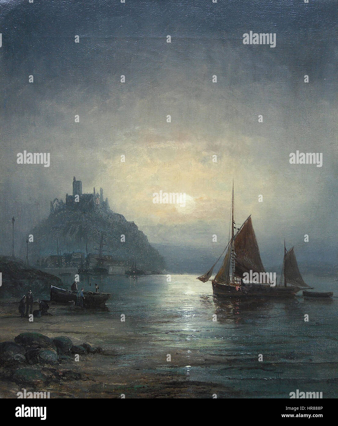 Mont Saint-Michel au clair de lune, une peinture de William Thornley, un artiste anglais. Banque D'Images