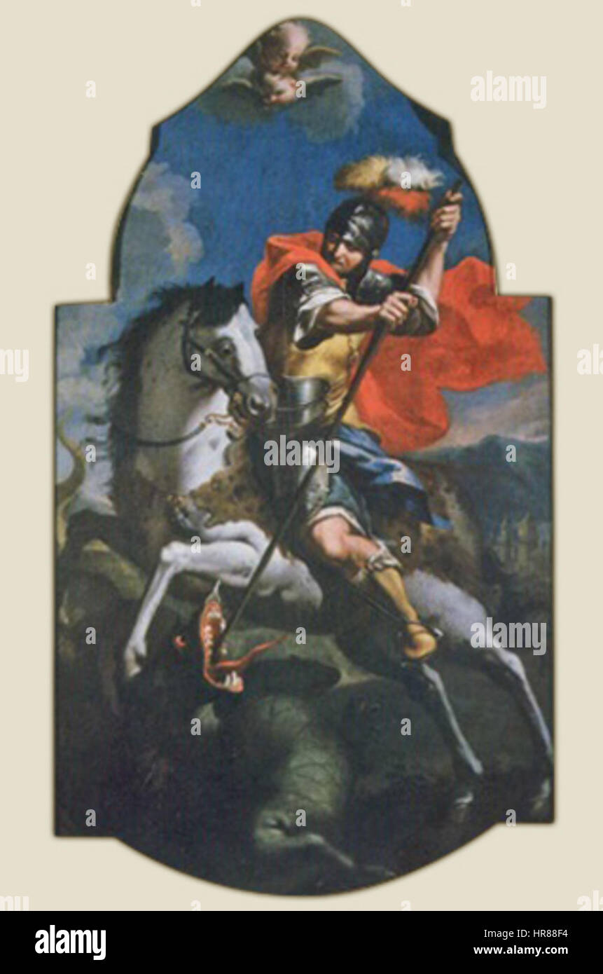 Saint Georges et le Dragon, une œuvre d'art de Valentin Metzinger, une représentation du saint tuant un dragon. Banque D'Images