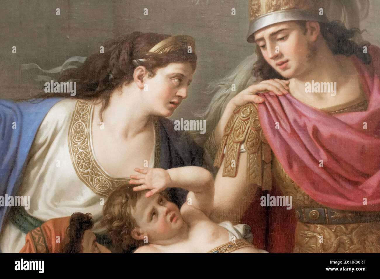« Les adieux d'Hector et d'Andromaque » de Jean-Baptiste Vien capture l'adieu poignant entre Hector et Andromache de l'« Iliade » d'Homère, rendu avec émotion dramatique et style néoclassique. Banque D'Images