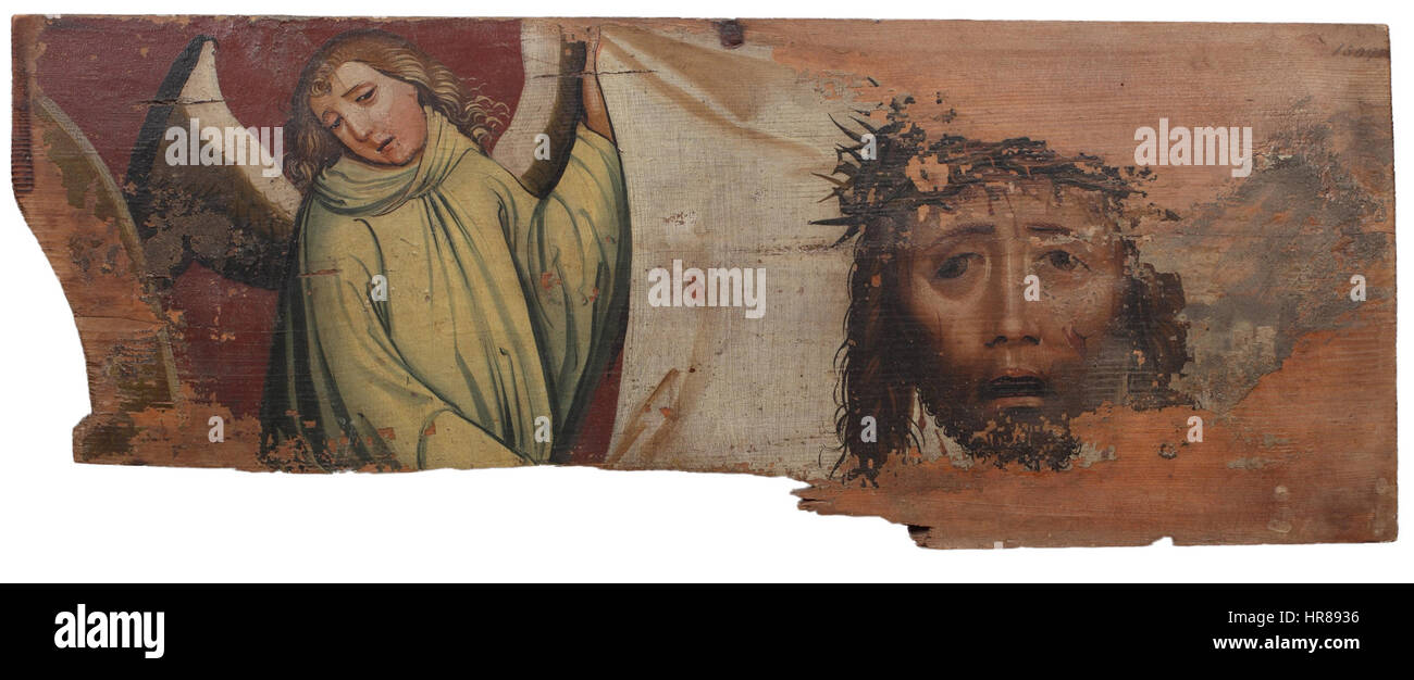Le tissu de Veronica, aussi connu sous le nom de voile de Veronica, est une relique sacrée associée à la passion du Christ. Représentant l'image du visage du Christ, le tissu est vénéré dans la tradition chrétienne. Ce travail saisit la signification émotionnelle et dévotionnelle de la relique. Banque D'Images