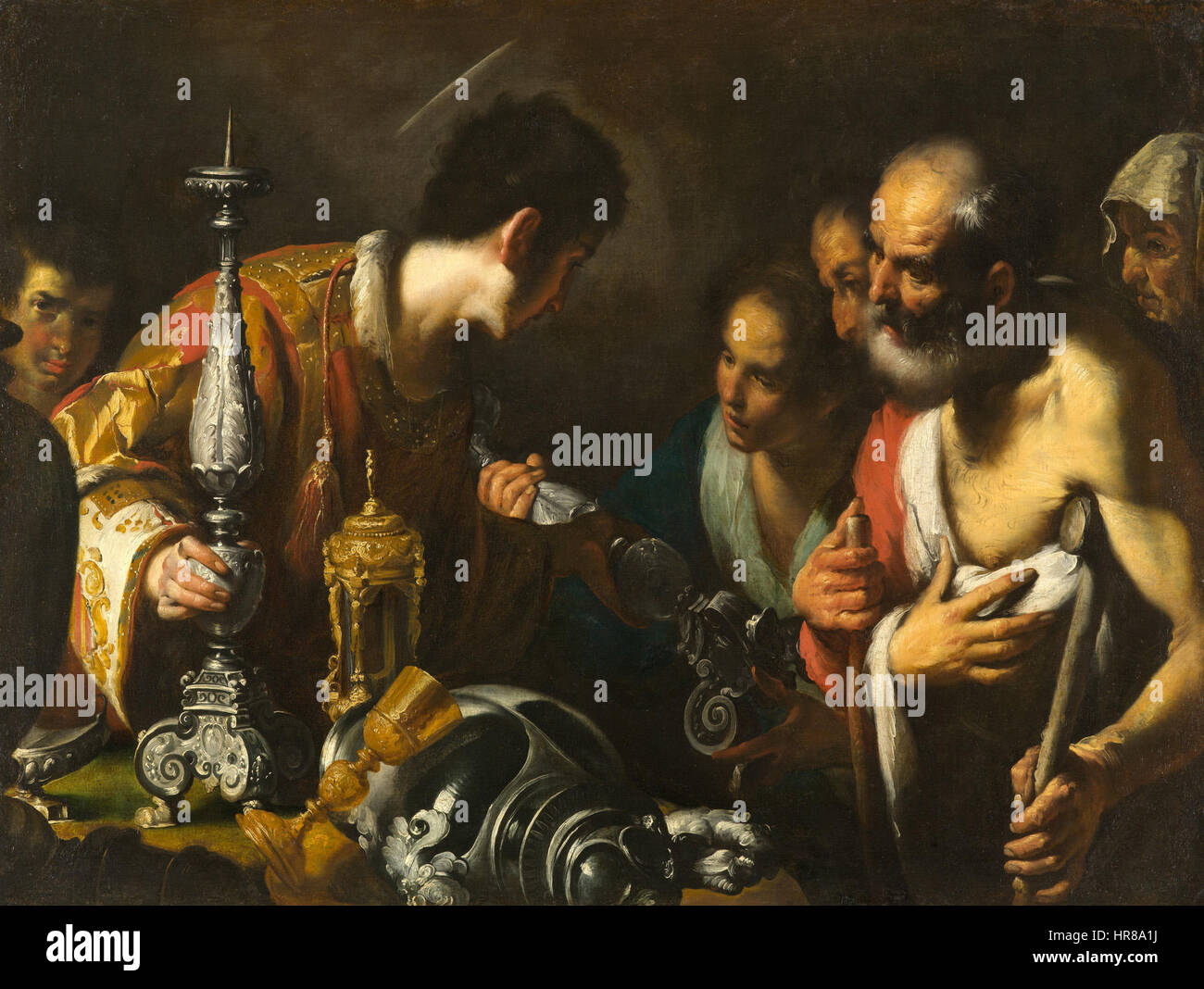 La distribution de Saint-Laurent les trésors de l'Église - Bernardo Strozzi - Google Cultural Institute Banque D'Images